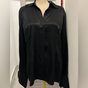 Jones New York Collection, Black, Long Sleeve Silk Blouse, Size 14